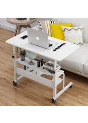 Jjone Laptop Desk Table With 2-Tier Storage Shelves &amp; Wheels, Workstation Study Laptop Table For Home Office (Sc11-White)