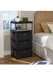 Nightstand, Side Table with 3 Fabric Drawers, End Table Bedside Table Night Stand with Open Shelf for Small Spaces Bedroom, Black