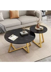Generic Modern Nesting Coffee Table Set Of 2, Round Accent Table with Faux Marble Pattern Wood Top &amp; Gold Metal Frame for Living Room Office Balcony