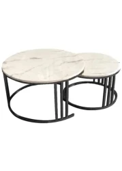 Yulan Modern Coffee Table, Couch Table Round Coffee Table Set Of 2 Modern Nesting Coffee Tablewith Sturdy Metal Frame Easy Assembly, White (White) 520