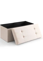 CUYOCA Storage Ottoman Bench Foldable Seat Footrest Shoe Bench End of Bed Storage with Flipping Lid, 75L Storage Space, 30 inches Linen Fabric Beige
