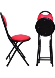 Padded Folding Stool Office Chair with Backrest &ndash; Folding High Chair for Kitchen, Dining, Bar, and Office Use &ndash; Comfortable Seat for Home and Work
