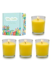 CoCo-Life Yellow Citronella Candles in Glass Small Soy Wax 2.0 Inch Scented Votive Candles for Home Patio Party Dinner Table in Summer, 4 Packs