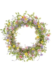 LLZLL Easter Wreath 20" Easter Wreaths for Front Door Artificial Easter Egg Wreath with Daisy Flower Green Leaves for Wall Decor