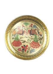 ASHIRWAD Pure Brass Nakashi Flower Peacock Design Laddu Gopal Puja Plate set Embossed Aarti Puja Meenakari Pital Thali Karwa Chauth Rakhi Diwali Hindu Rituals Pooja (6 inches P3)