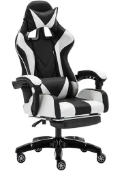 Gaming Chair, Video Gaming Chair, PU Leather High Back Ergonomic Swivel Racing Computer Chair Task Chair, Rolling Office Chair with Lumbar Support and Retractible Footrest for Gaming and Relax (White)