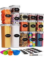 MahMir Airtight Food Storage Containers with Lids for Kitchen Organization - Plastic Kitchen Storage Containers for Pantry Organization and Storage - Cereal, Rice, Pasta, Flour and Sugar (14pcs Pack)