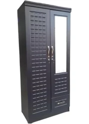 Galaxy Design 2 Door Wooden Wardrobe Cabinet Cupboard With Mirror and Drawer Lock Keys Size 190x51x53 Cm (Without Assembly, White)