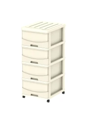 Cosmoplast Cedargrain 4 Tiers Storage Cabinet with Drawers and Wheels Off White 50x40x92cm