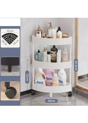 3-Tier Rolling Storage Cart,Corner Shelves， Multi-Purpose Organizer for Bathroom, Office &amp; Kitchen, Plastic Shower Caddy Organizer Shelf, Easy to Assemble &amp; Move,white