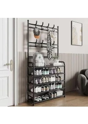 Shoe Racks Storage , Coat and Shoe Rack , Coat Rack with Shoe Storage , Upgrade 5 Tier Shoe Rack , Black Shoe Rack , Shoe Storage Organizer , Shoe Shelf with 8 Hooks for Bedroom , Hallway , Office