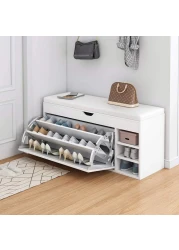 Generic Wooden Shoes Rack Bench With Shoe Changing Stool, Foldable Seat, Nonwoven Fabric Cover Closet, 80X34X53cm, White