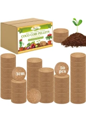 ZeeDix 50pcs(30mm) Compressed Coco Coir Fiber Potting Soil- Coir Medium, Coconut Soil for Indoors or Outdoors, Bonsai, Herbs, Plants, Flowers and Vegetables