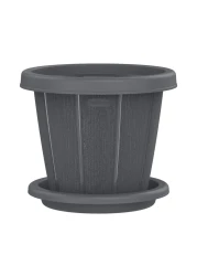 Cosmoplast Cedargrain Flower Pot With Tray Dark Grey 6inch