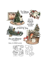YIXUAN Winter warm House Kids Christmas Tree Clear Stamps And Metal Cutting Dies Set With Plastic Envelope Box For Card Making DIY Scrapbooking Supplies Silicone Stamp Knife Mold For Xmas Crafts Decor