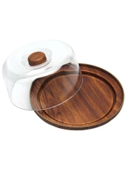Christmas Evelin Bamboo &amp; Acrylic Cake Serving Tray W/ Cover (23 x 23 x 7 cm)