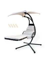 Outdoor Hanging Lounge Chair Replacement Cushion Cover and Umbrella Fabric, with 4 Tail Beads, Made for Patio Curved Chaise Hammock Floating Swing Chair Pads, Waterproof Soft Fabric (Cushion Excluded)