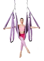 Aerial Yoga Swing Set - Yoga Hammock Aerial Swing - Aerial Sling Inversion Fly Kit - Flying Yoga Inversion Tool - Antigravity Ceiling Hanging Yoga Sling - Adult Kids Arial Door Yoga Swing (LPURPLE)