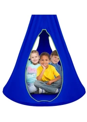 Sorbus Pod Swing for Kids - Durable Hanging Hammock Chair w/Adjustable Rope - 2 Windows &amp; 1 Entrance - Tree Tent Sensory Swing for Kids Indoor Outdoor Use - 250lbs Sturdy Nest Swing - (40", Blue)