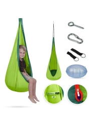 Appomattox Kids Hammock Chair Swing Seat Pod for Sensory Support Bedroom Gaming or Reading Personal Relaxation Nook with Snack Pocket Indoor or Outdoor Inflatable Cushion