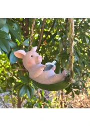 Lifexquisiter Hanging Hammock Swing Pig Figurine Statues for Garden Decor, Sleeping Reading Pig Tree Hanger for Yard Garden Indoor Outdoor Home Decoration