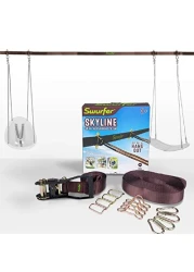 Swurfer Skyline Tree Swing Hanging Kit &ndash; Heavy Duty, Weather Resistant, Swing Line to Hang Multiple Swings, Span Up to 40 Feet, Includes 4 Adjustable Locking Anchors &amp; Carabiners, Easy Installation