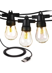 Brightech Ambience Pro USB Powered String Lights 24 Ft Commercial Grade Waterproof String Lights Outdoor Shatterproof Patio Lights for Camping Backyard Porch Christmas 1W 12 Bulbs Warm White