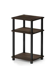 Furinno Just 3-Tier Turn-N-Tube End Table / Side Table / Night Stand / Bedside Table with Plastic Poles, 1-Pack, Columbia Walnut/Black