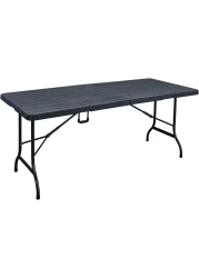 LANNY Portable Plastic Folding Table SZK180 Black Wood Design 180 * 75cm for 6-8 person Party/Picnic/Garden/Dining/Kitchen/Buffee/Restaurant
