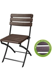 LANNY Set of 4 Folding/Foldable Plastic Dining Chair Water proof Sun proof Patio/Garden Leisure Chair for Outside/Outdoor or Inside/Indoor Wood Design 45cm height of seat -YC043 Brown