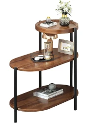 Vital End Table 3 Tiers coffe table Sofa Side Table - Wood Nightstand with Storage Shelf - Modern Plant Stand in Living Room Bedroom Balcony Small Space,Walnut+Black