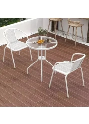 Vital Garden Dining Set 3 Piece Outdoor Furniture Patio Dining Table and Chair Balcony Dinner Table Dinner Chair Poly Rattan Anthracite (White)