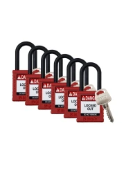 Brady Safety Lockout Padlock Sets 6 Pack Red Keyed Alike Safety Lockout Padlocks 1 Key Per Lock SDPLRED38PLKA6