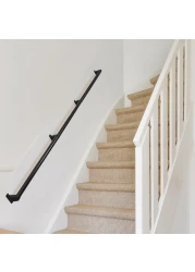 Thsgrt Pipe Hand Rails for Indoor Stairs Metal Stair Railing 1.5" Staircase Handrail for Outdoor and Indoor Stairs 440LBS Load Capacity Handrails for Stairs Aluminum Railing Kit (10 Feet, Black)