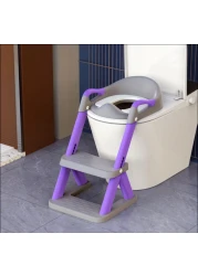 SKYROKU 8868 Potty Training Seat with Step Stool - Adjustable Height, Non-Slip, Splash-Proof, Foldable 2-in-1 Toddler Potty Seat with Armrests and Replaceable Cushion - Fits Most Toilets (Purple)