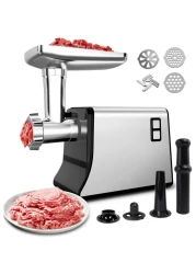 Electric Meat Grinder, Sausage Stuffer Maker, Heavy Duty Meat Mincer with Stainless Steel Cutting Blade, 3 Grinding Plates, 1 Sausage Maker &amp; Kubbe Kit for Home Kitchen Use