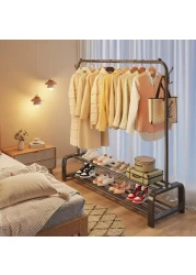 Metal Garment Racks Heavy Duty Indoor Bedroom Cool Clothing Hanger with Top Rod and Lower Storage Shelf(black s2)