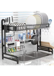 MZH Qryy Dish Drying Rack Over The Sink, Leaderpro Premium 304 Stainless Steel Dish Drainer Shelf, Kitchen Supplies, Countertop Space Saver Display Stand Tableware Organizer Utensils Holder, Black