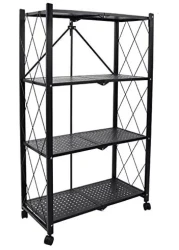 Foldable Storage Shelf Unit with Wheel Kitchen Study Office Bedroom Storage Rack Storage Box Garage and Laundry Bathroom Tool Organization (Foldable 4 Tier)