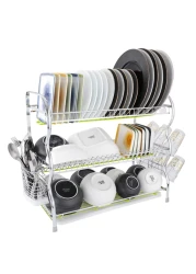 Life Smile Stainless Steel Dish Rack - 3 Tier with Utensils and Glass Holder Long Lasting and Durable