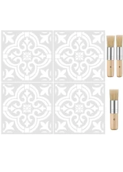 Set of 7, Tile Stencil and Wooden Stencil Brush, findTop Mandala Style Wall Templates Tile Pattern Painting Stencil (12 x 12 Inch) with Bristle Brushes