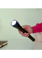 Olsenmark Rechargeable LED Flashlight OMFL2747 All Weather Waterproof Aluminum Body Torch Light 2000 M Real Range Distance LED Indicators 2 Years Warranty Lifetime Warranty for LED Bl