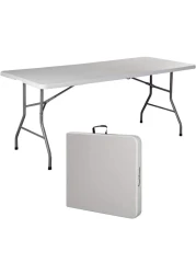 Adjustable Folding Table Portable Plastic Picnic Party Camping Table Indoor Outdoor, Size 180X74X74CM