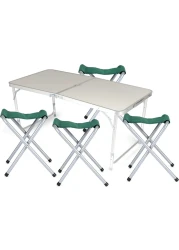 Royalford Camping Table And Chairs- Rf11676 Lightweight, Portable And Foldable, Folds Flat For Storage Iron Tube With Washable Cloth And Perfect For Indoor And Outdoor Entertainment Silver