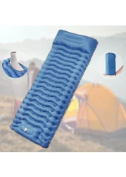 HEXAR&reg; Self Inflating Sleeping Pad with Foot Pump 190X64 Built-in Pump Foldable Sleeping Mat with Pillow for Camping Hiking Durable Inflatable Air Mattress - Carry Bag, Repair Patches (Navy Blue)
