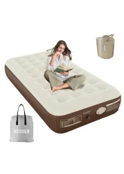 VOSSER Twin Air Mattress with Built in Pump Inflatable Mattress with Flocked TopFast Easy Blow Up Mattress with Storage Bag Luxury Rest Airbed for Home Camping Guests