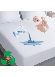 Tencel Waterproof Mattress Protector Double Bed Size 150x200cm High Absorption Tencel+TPU Pad Cover for Pets Kids Adults Deep Pocket Style 100% Waterproof Tencel Jersey Mattress Protector Double White