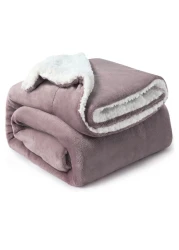 Soft Sheep Reversible Sherpa Blanket Throw Blanket King Size Lilac 220x240 cm