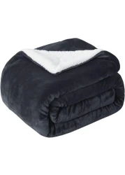 Fabienne Sherpa Blanket Single Size Dark Grey 160x220cm Twin Plush Throw Blanket Reversible Flannel Fleece Lamb Blanket Warm and Plush Travel Blanket