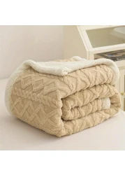 Fabienne Jacquard Sherpa Blanket King Size 220x240cm Faux Fur Bed Blanket Reversible Warm Cashmere Blanket Beige for Throw Bed Sofa Travel Couch